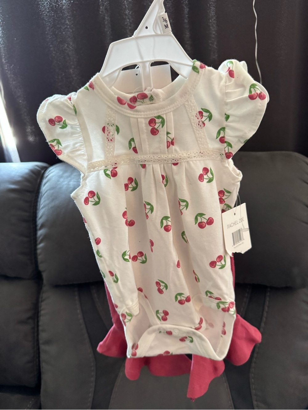 Rachel Zoe White Cherry Print Baby Set with pants